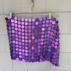 Nasty Gal Disc Chainmail Sequin Mini Skirt Purple Blue One Size NWT NEW